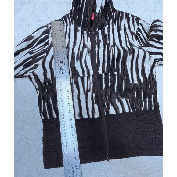 Gabriella Molinari Womens Black & White Crinkle Zip Up Hoodie Sz 8 Smocked Trim - Picture 9 of 9